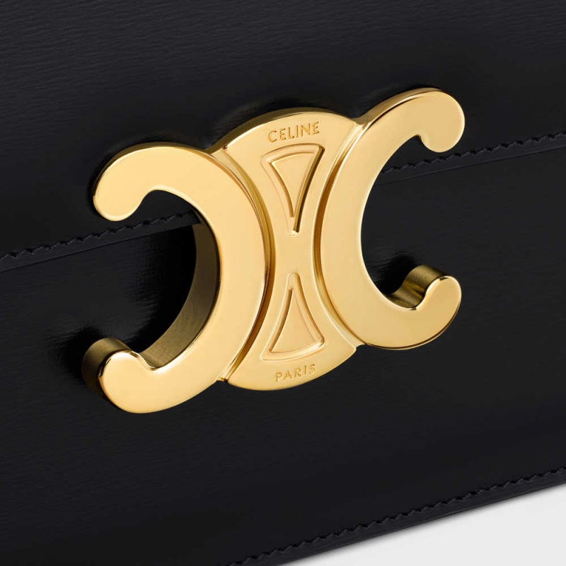 Mini Sacs Celine Clutch Soir Triomphe In Shiny Calfskin Noir | CL-593019