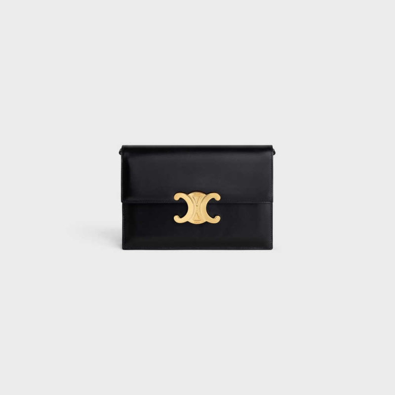 Mini Sacs Celine Clutch Soir Triomphe In Shiny Calfskin Noir | CL-593019