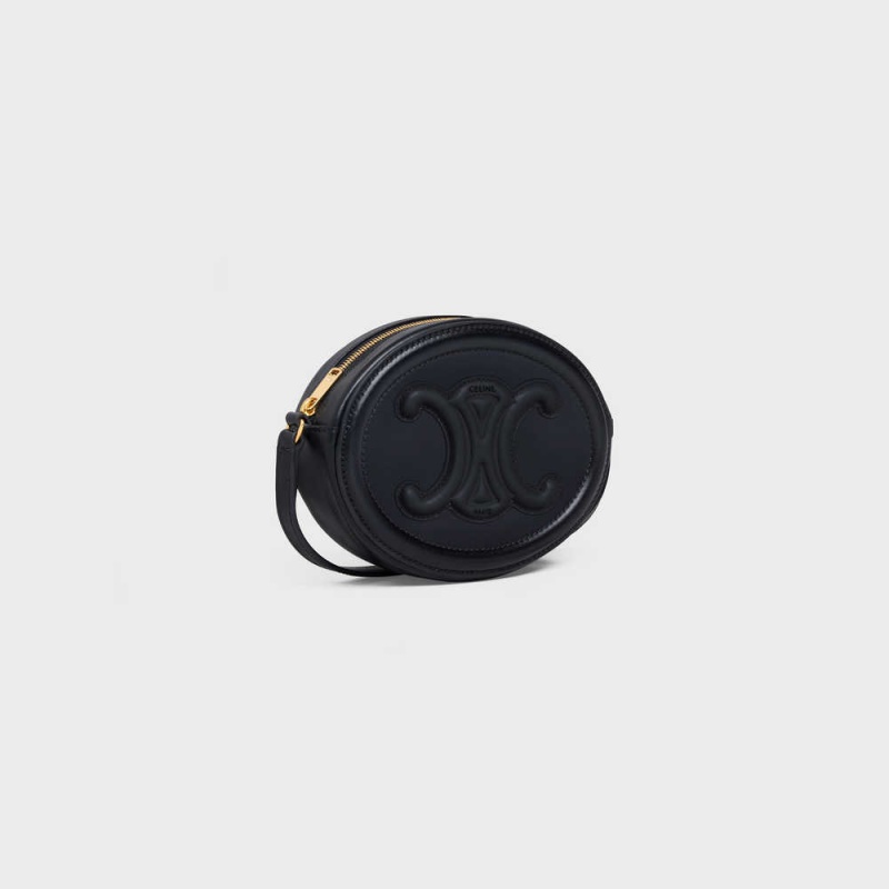 Mini Sacs Celine Crossbody Oval Purse Cuir Triomphe In Smooth Calfskin Noir | CL-593044