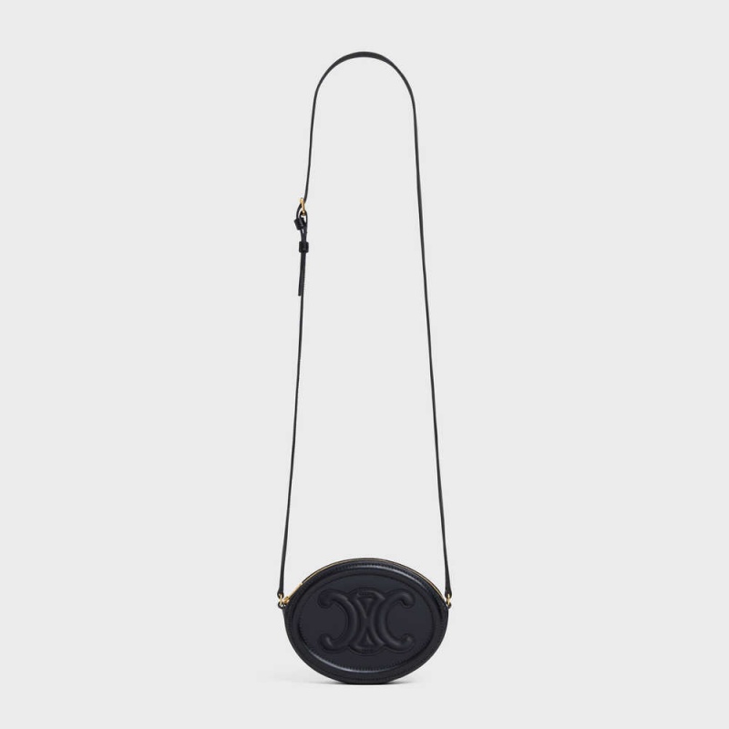 Mini Sacs Celine Crossbody Oval Purse Cuir Triomphe In Smooth Calfskin Noir | CL-593044