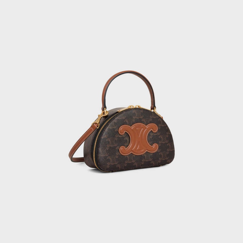 Mini Sacs Celine Half Moon Case Cuir Triomphe In Triomphe Tela And Calfskin Marron | CL-593034