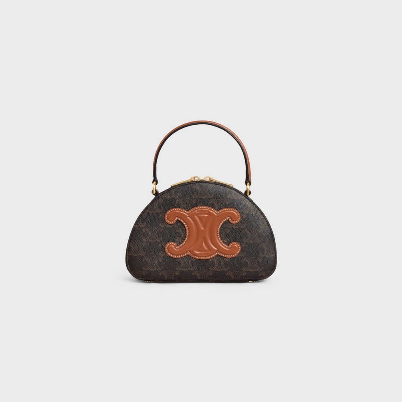 Mini Sacs Celine Half Moon Case Cuir Triomphe In Triomphe Tela And Calfskin Marron | CL-593034