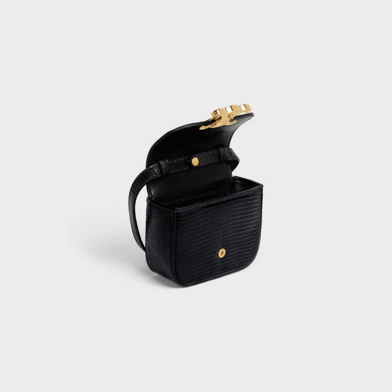 Mini Sacs Celine Triomphe In Lizard Noir | CL-593016