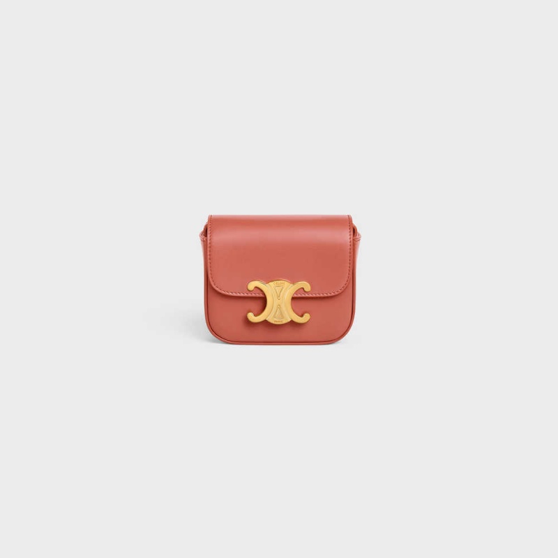 Mini Sacs Celine Triomphe In Shiny Calfskin Bordeaux | CL-593011