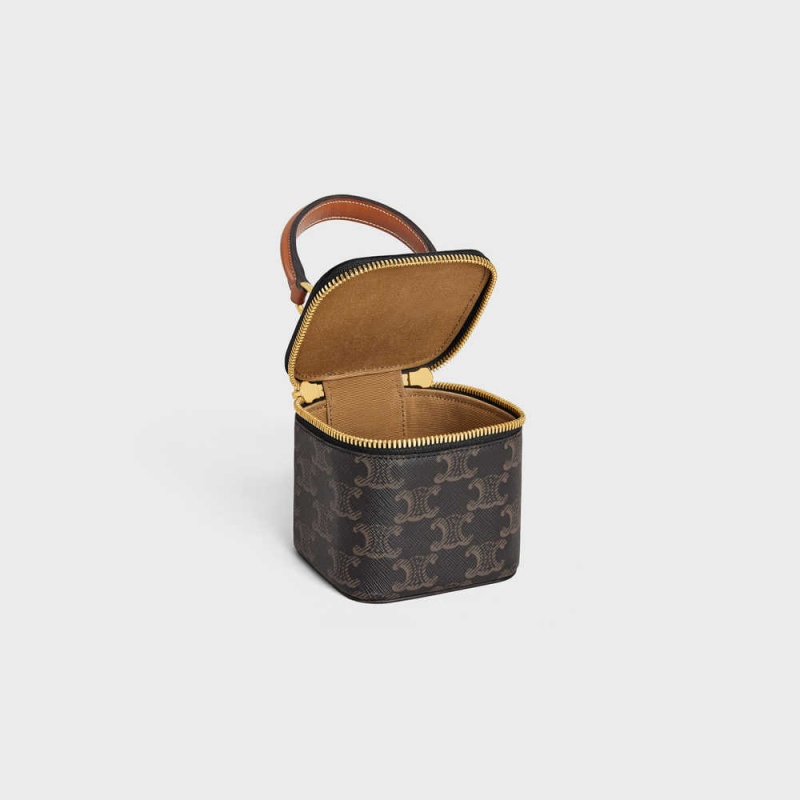 Mini Sacs Celine Vanity Case In Triomphe Tela And Calfskin Marron | CL-593037