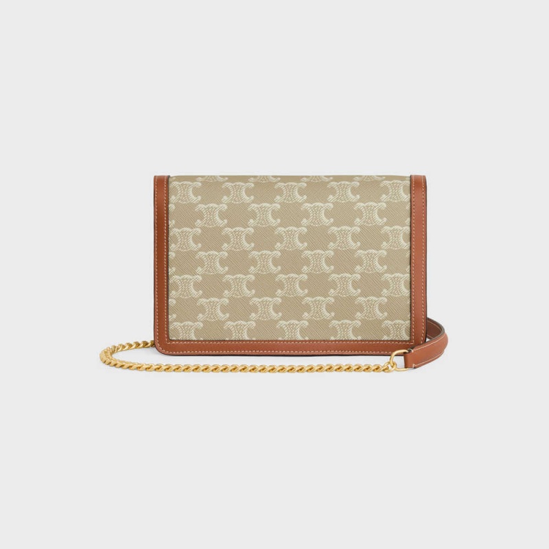 Mini Sacs Celine Wallet On Chain Triomphe In Triomphe Tela And Calfskin Beige | CL-593026