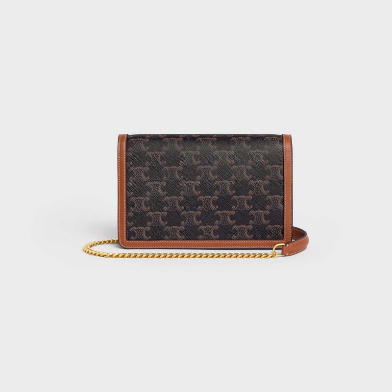 Mini Sacs Celine Wallet On Chain Triomphe In Triomphe Tela And Calfskin Marron | CL-593025