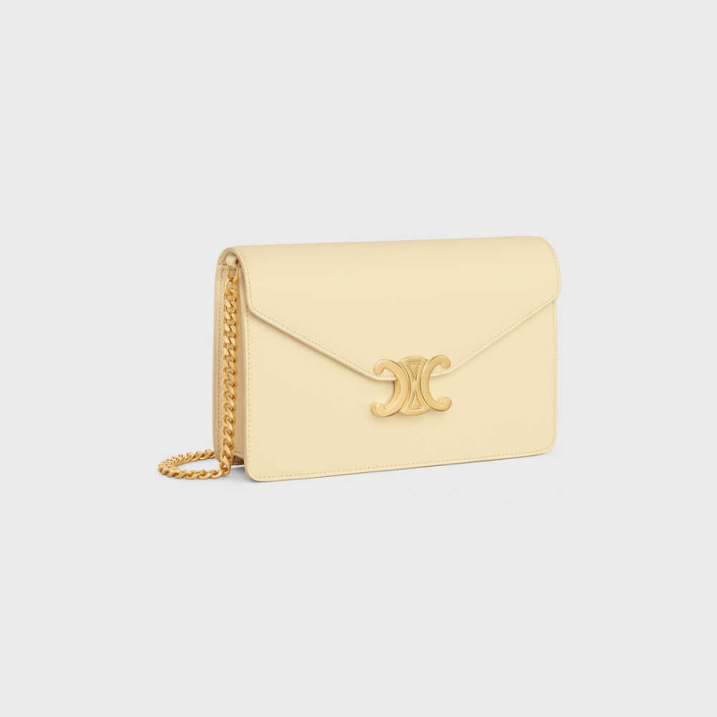 Mini Sacs Celine Wallet On Chain Triomphe In Shiny Calfskin Abricot | CL-593024