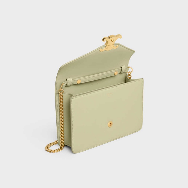 Mini Sacs Celine Wallet On Chain Triomphe In Shiny Calfskin Vert | CL-593023