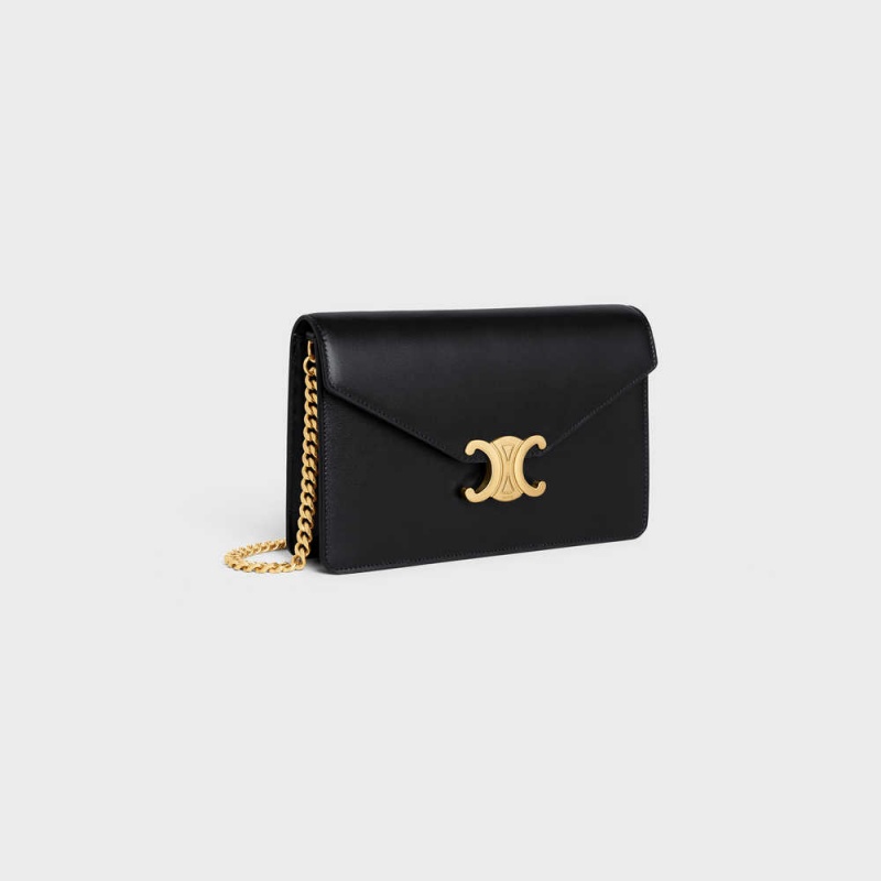 Mini Sacs Celine Wallet On Chain Triomphe In Shiny Calfskin Noir | CL-593021