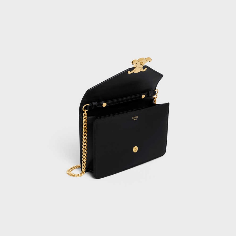 Mini Sacs Celine Wallet On Chain Triomphe In Shiny Calfskin Noir | CL-593021