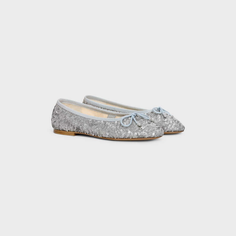 Mocassin Celine Les Ballerines Ballerina With Triomphe Laces In Sequins Argent | CL-592536