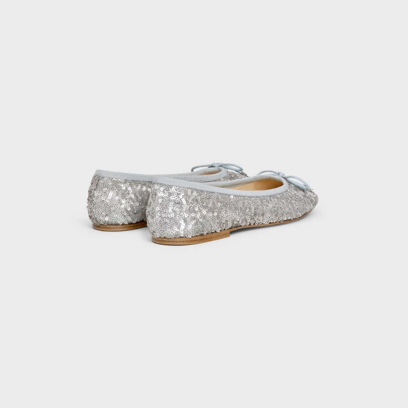 Mocassin Celine Les Ballerines Ballerina With Triomphe Laces In Sequins Argent | CL-592536