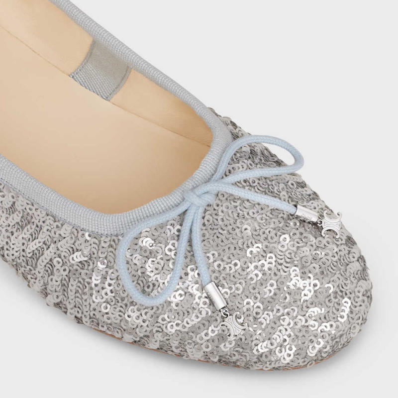 Mocassin Celine Les Ballerines Ballerina With Triomphe Laces In Sequins Argent | CL-592536