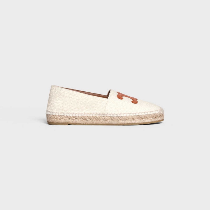 Mocassin Celine Les Espadrilles With Triomphe Signature In Tweed & Calfskin Blanche | CL-592540