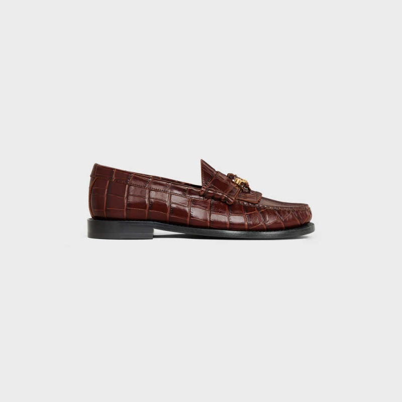 Mocassin Celine Luco With Triomphe Tassels In Crocodile Stamped Calfskin Marron Foncé | CL-592528