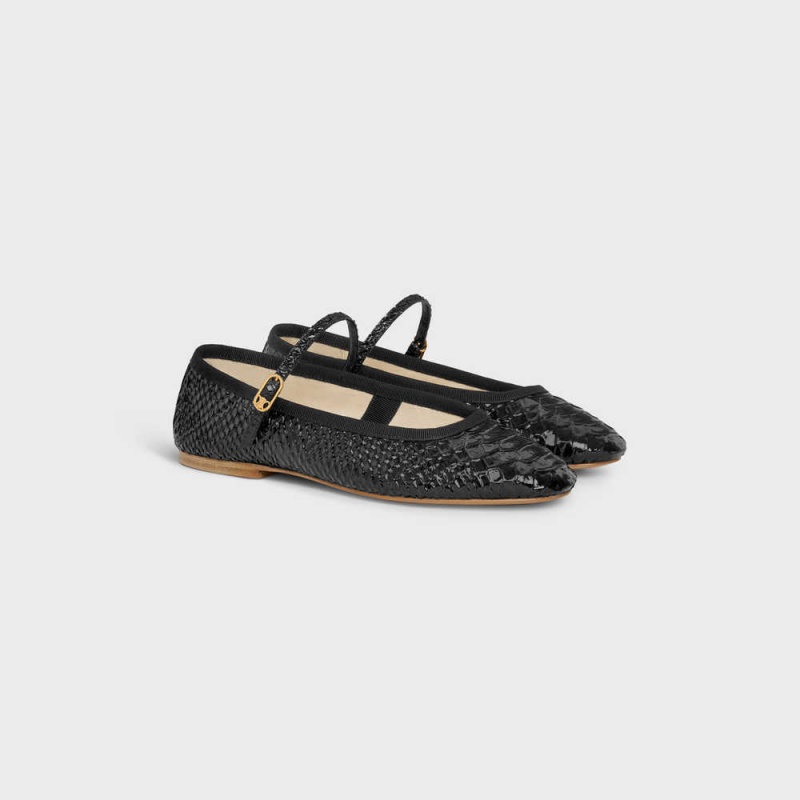 Mocassin Celine Mary Jane Ballerina Les Ballerines In Python Stamped Calfskin Noir | CL-592535