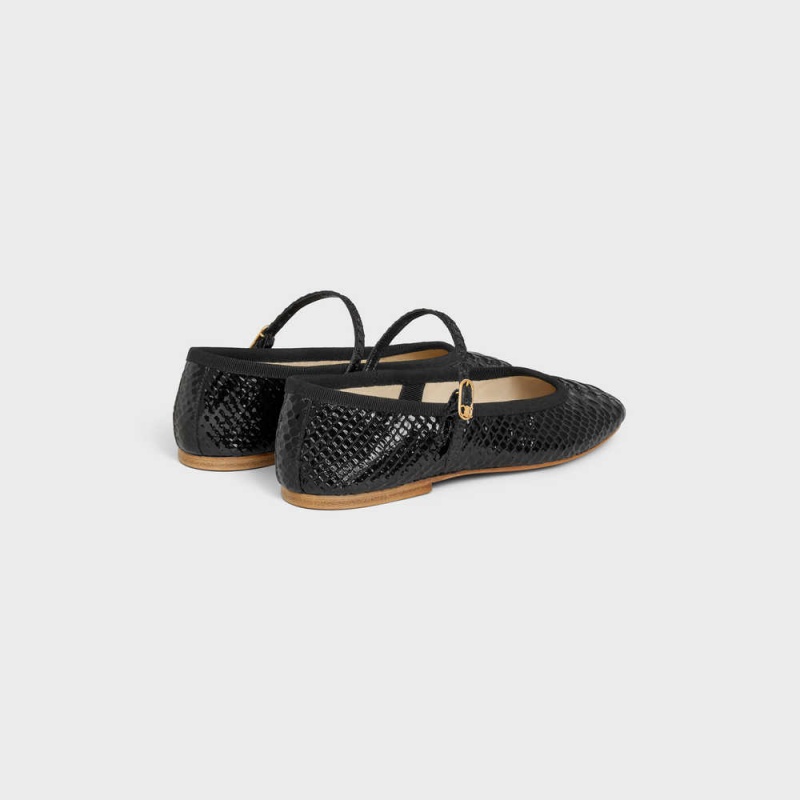 Mocassin Celine Mary Jane Ballerina Les Ballerines In Python Stamped Calfskin Noir | CL-592535