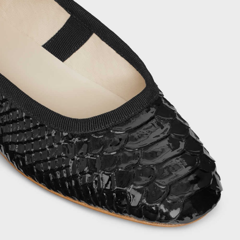 Mocassin Celine Mary Jane Ballerina Les Ballerines In Python Stamped Calfskin Noir | CL-592535