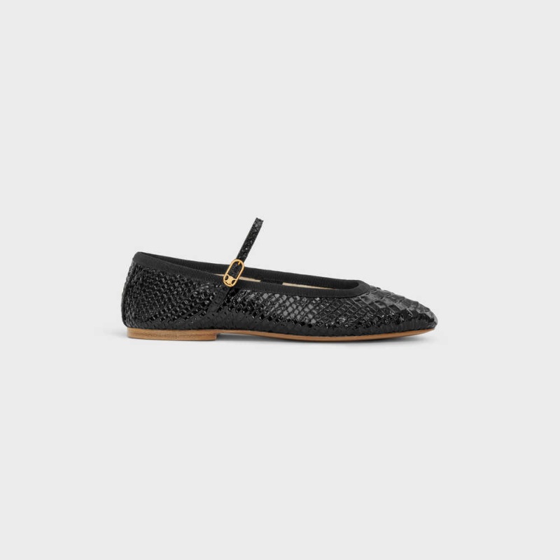 Mocassin Celine Mary Jane Ballerina Les Ballerines In Python Stamped Calfskin Noir | CL-592535