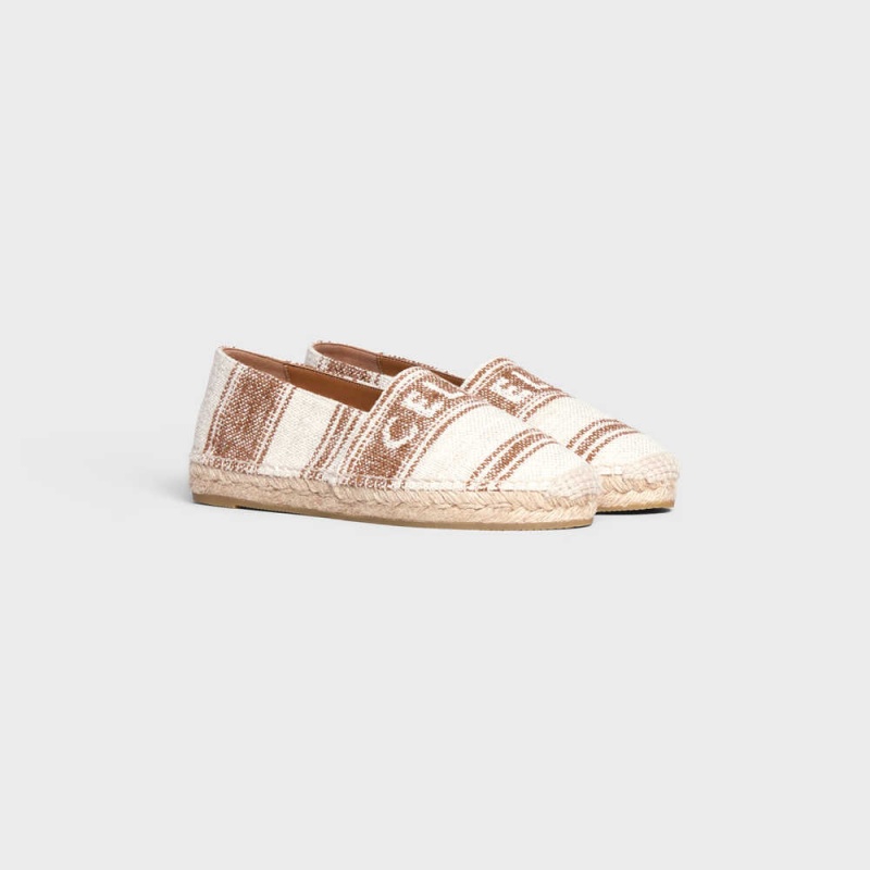 Mocassin Celine Plates Espadrillas With Celine Signature In Tela Beige Marron | CL-592539