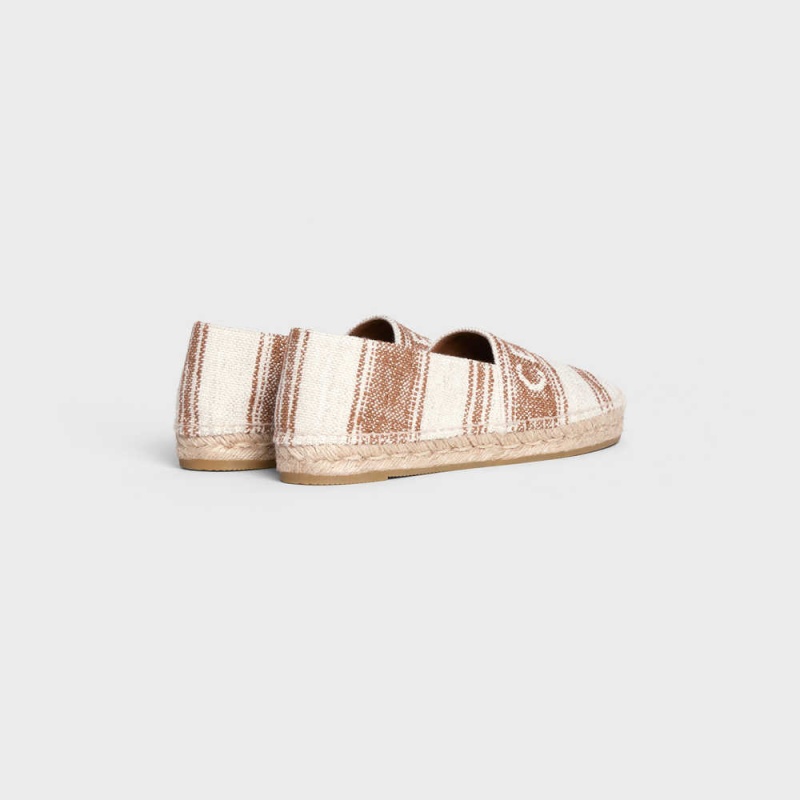 Mocassin Celine Plates Espadrillas With Celine Signature In Tela Beige Marron | CL-592539