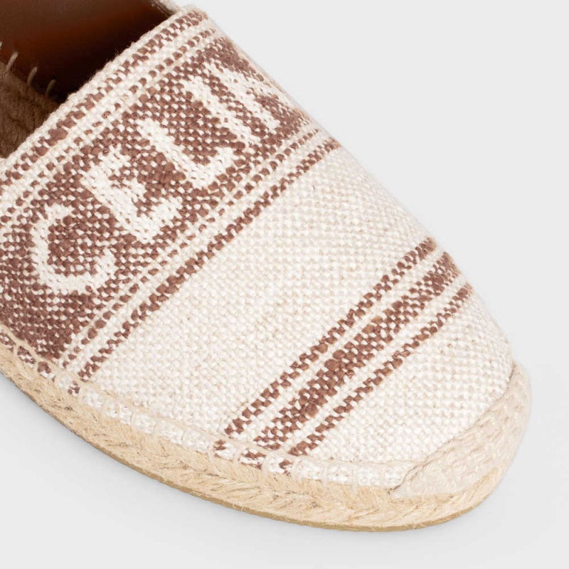 Mocassin Celine Plates Espadrillas With Celine Signature In Tela Beige Marron | CL-592539