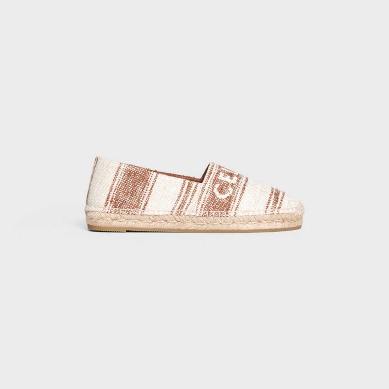 Mocassin Celine Plates Espadrillas With Celine Signature In Tela Beige Marron | CL-592539