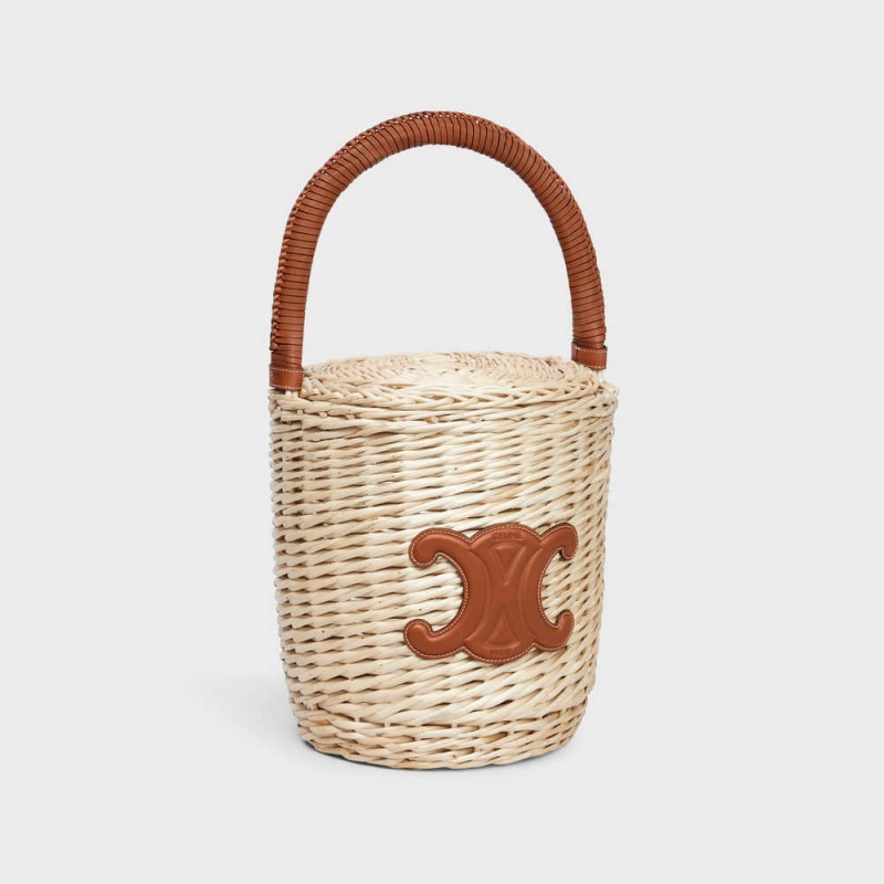 Panier Celine Basket In Wicker And Calfskin Marron | CL-593068