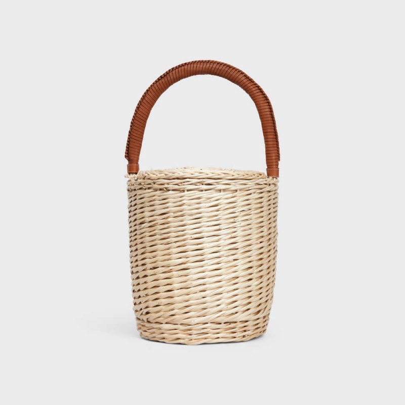 Panier Celine Basket In Wicker And Calfskin Marron | CL-593068