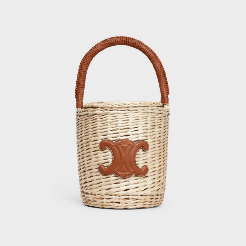 Panier Celine Basket In Wicker And Calfskin Marron | CL-593068