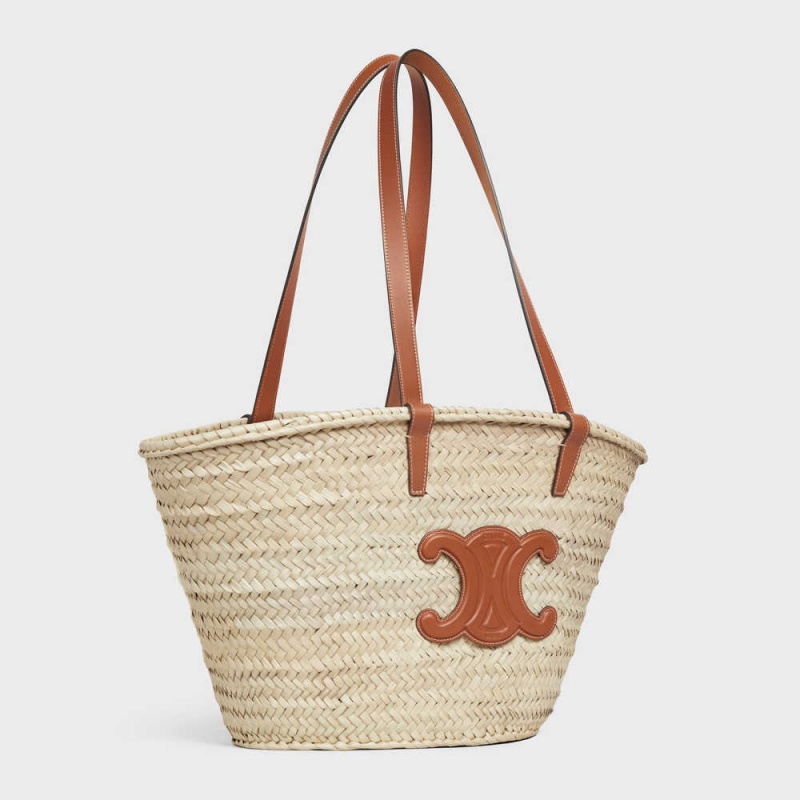 Panier Celine Medium Triomphe Classiche In Palm Leaves And Calfskin Marron | CL-593069