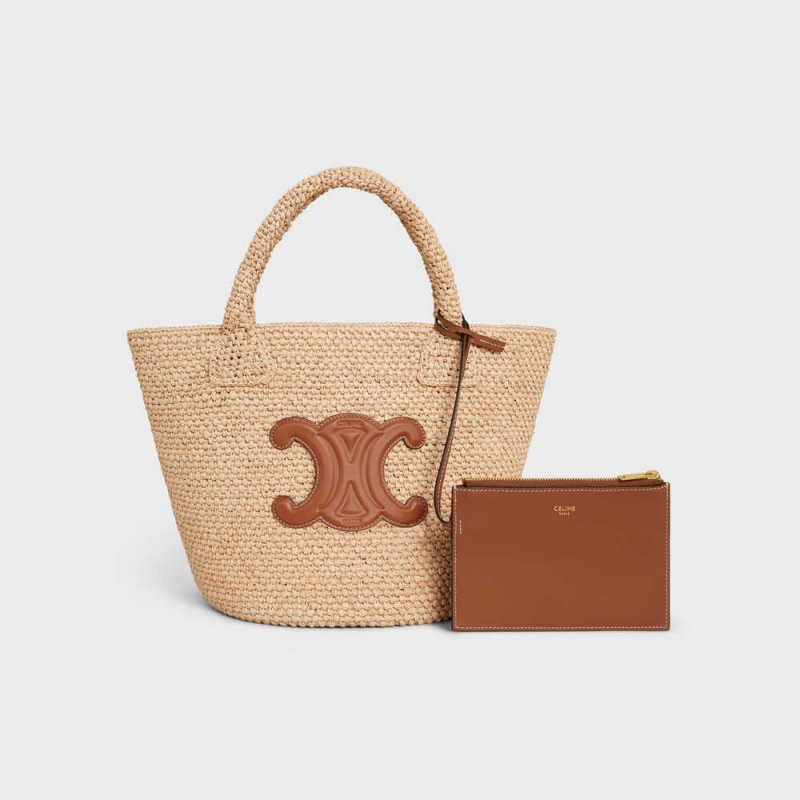 Panier Celine Supple Small Triomphe Classiche In Raffia And Calfskin Marron | CL-593067