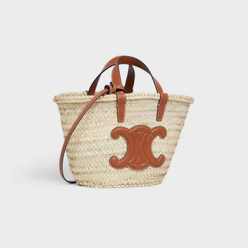 Panier Celine Teen Triomphe Classiche In Palm Leaves And Calfskin Marron | CL-593072