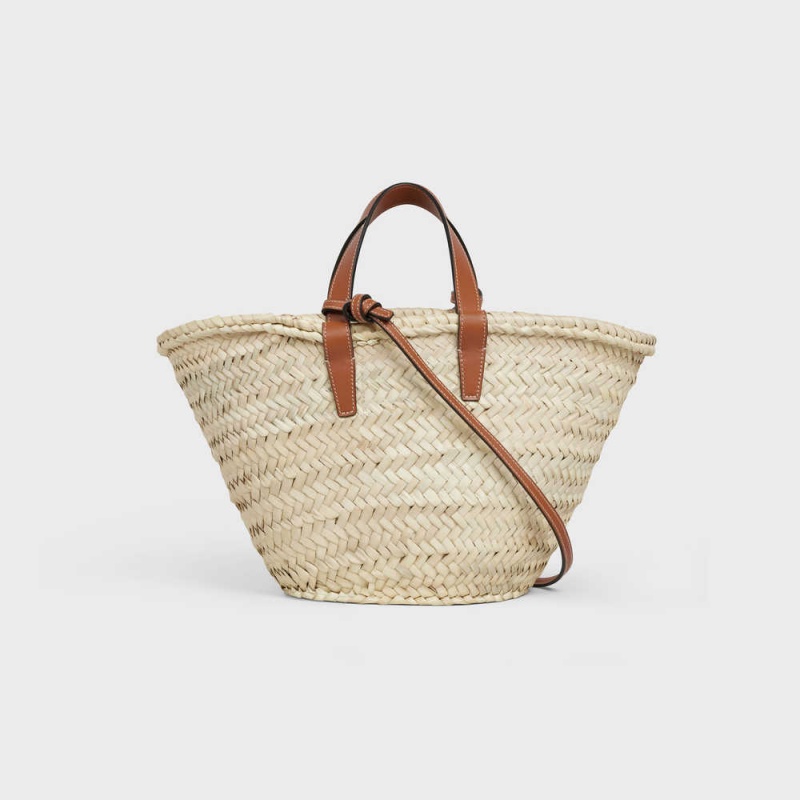 Panier Celine Teen Triomphe Classiche In Palm Leaves And Calfskin Marron | CL-593072