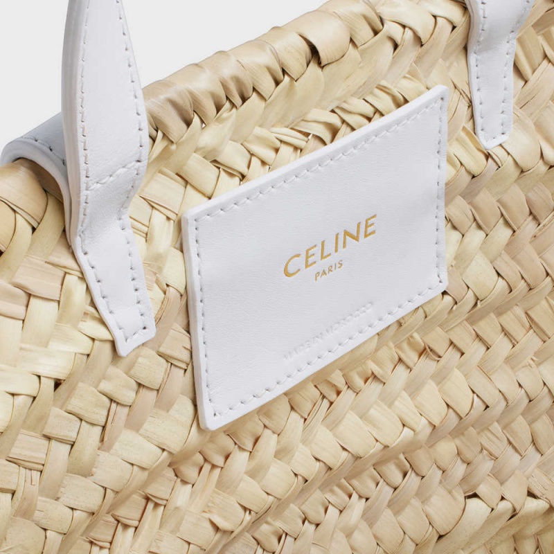 Panier Celine Teen Triomphe Classiche In Palm Leaves And Calfskin Blanche | CL-593070