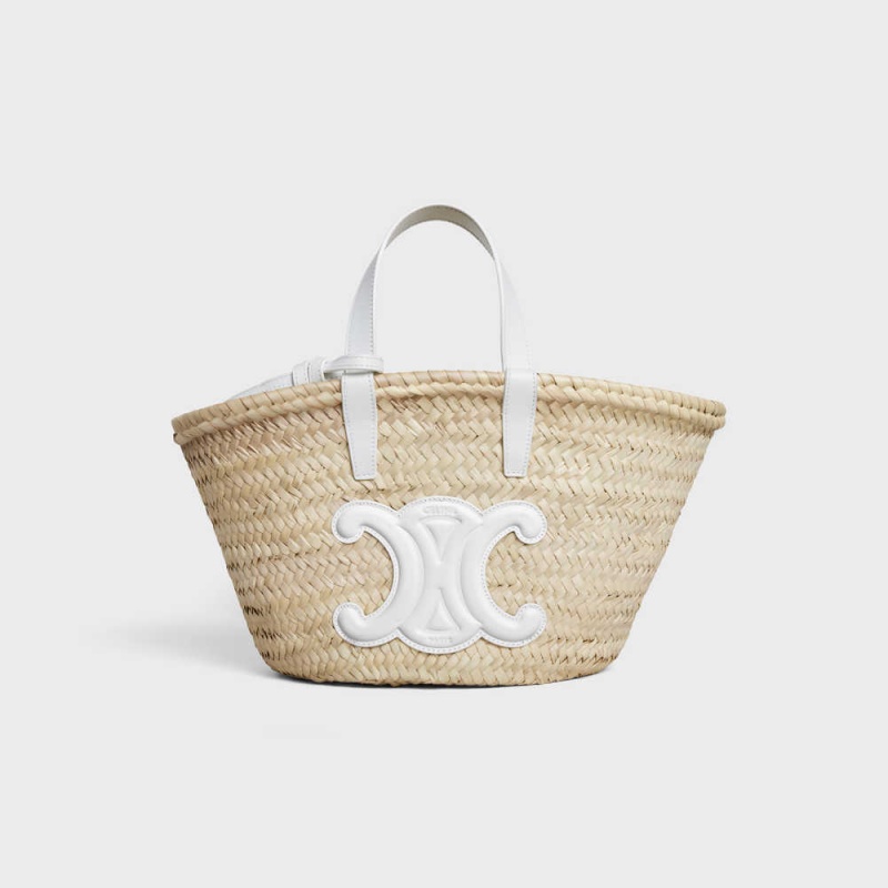 Panier Celine Teen Triomphe Classiche In Palm Leaves And Calfskin Blanche | CL-593070