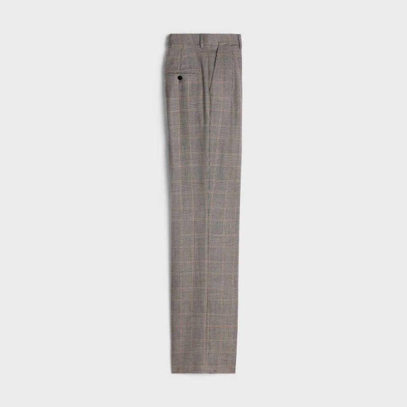 Pantalon Celine Double-pleated Tixie In Checked Flannel Grise | CL-592736