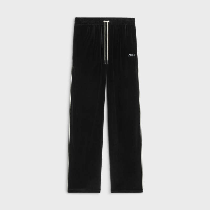 Pantalon Celine Droit Piste In Velvet Jersey Noir Blanche | CL-592038