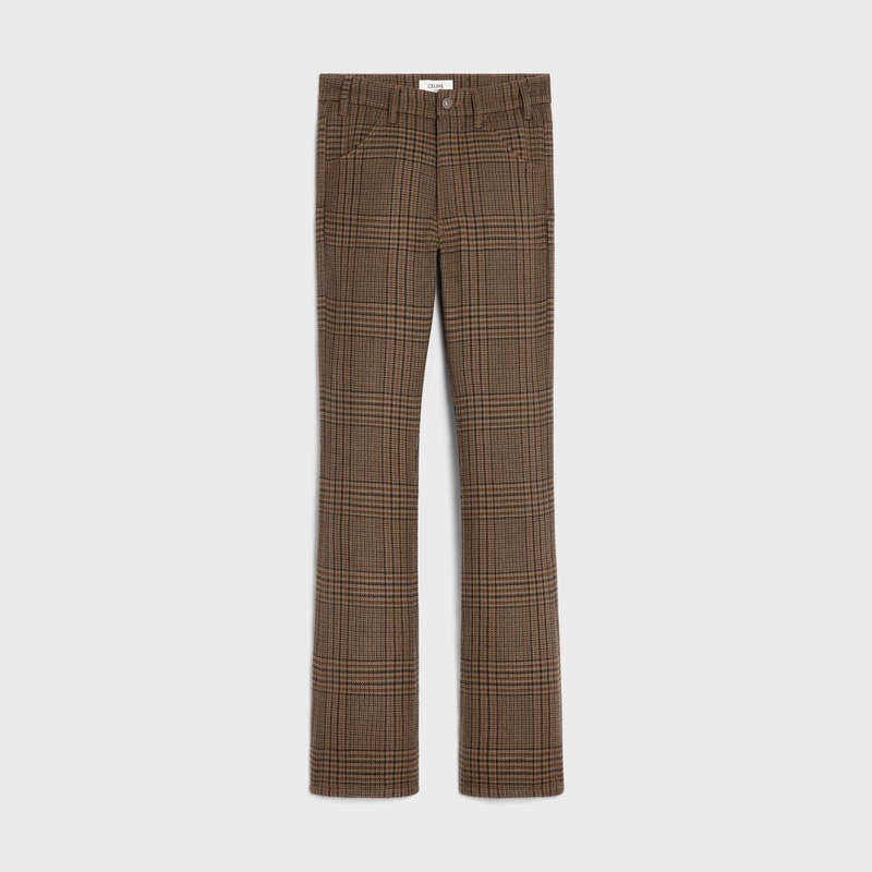 Pantalon Celine Dylan Flared Jeans In Prince Of Wales Check Laine Marron | CL-592046