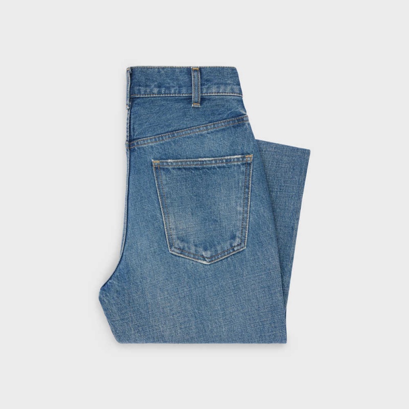 Pantalon Celine Dylan Flared Jeans With Signature In Union Wash Denim Lavage | CL-592717