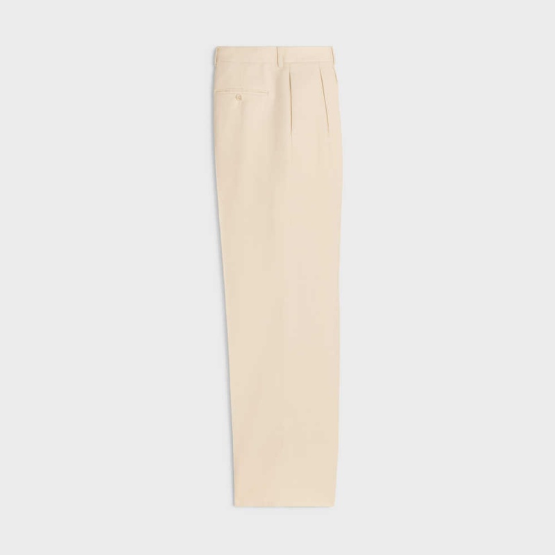 Pantalon Celine Jude Double-pleated In Silk Panama Blanche | CL-592738