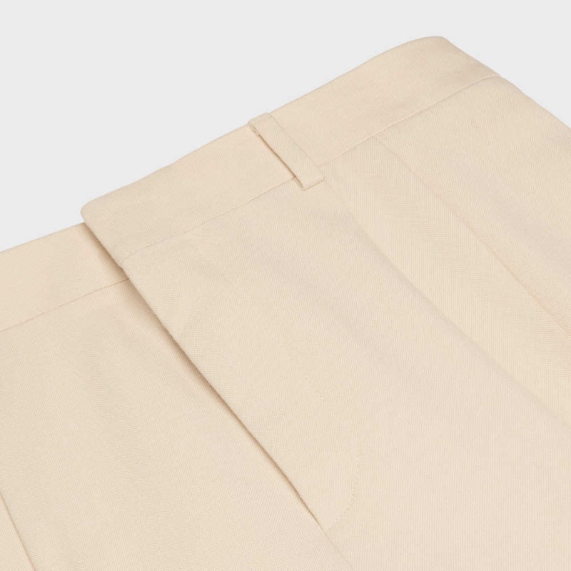 Pantalon Celine Jude Double-pleated In Silk Panama Blanche | CL-592738