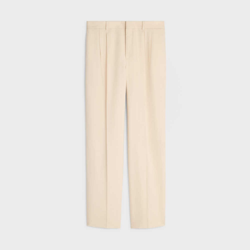 Pantalon Celine Jude Double-pleated In Silk Panama Blanche | CL-592738