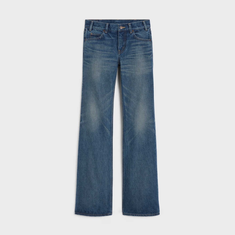 Pantalon Celine Low Flare Jeans In Dark Union Wash Denim Lavage Foncé | CL-592723