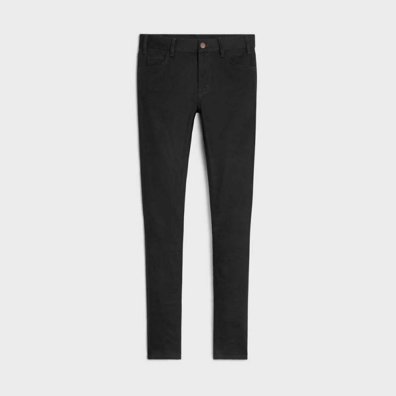 Pantalon Celine Neo Mince Jeans In Pure Black Wash Denim Noir | CL-592727