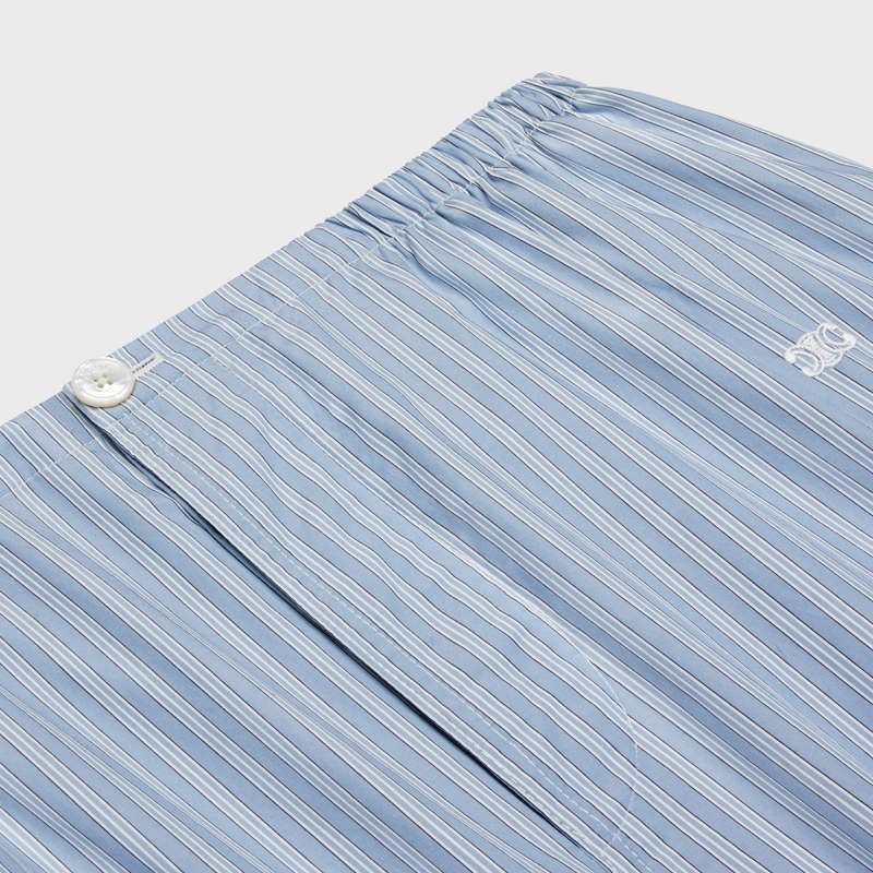 Pantalon Celine Triomphe Pajama In Rayé Poplin Bleu | CL-592065