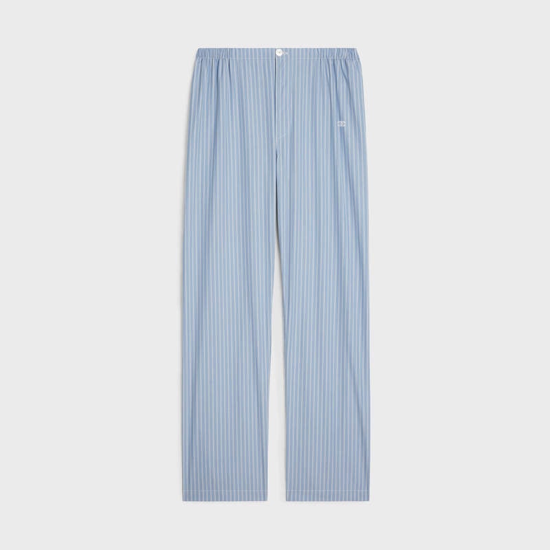 Pantalon Celine Triomphe Pajama In Rayé Poplin Bleu | CL-592065