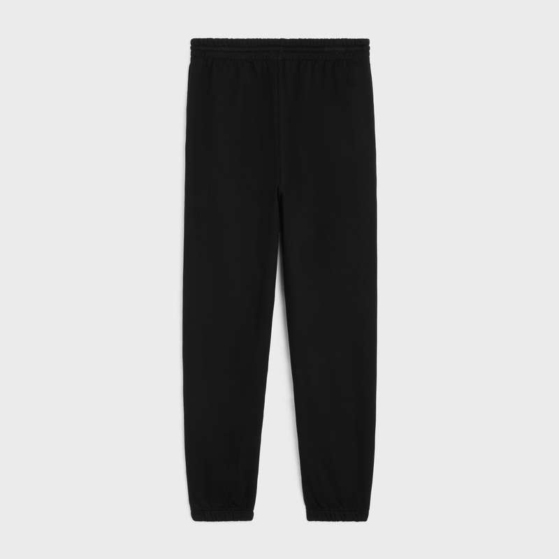 Pantalon Celine Triomphe Piste In Coton And Cashmere Noir Blanche | CL-592032