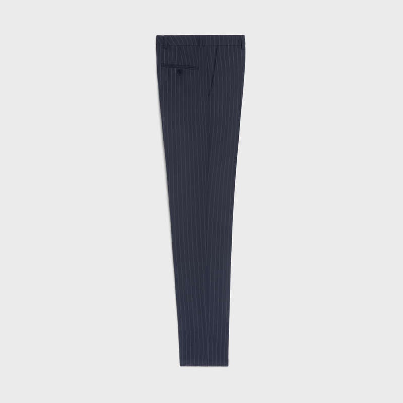 Pantalons Celine Classiche In Rayé Cashmere Laine Bleu | CL-592025